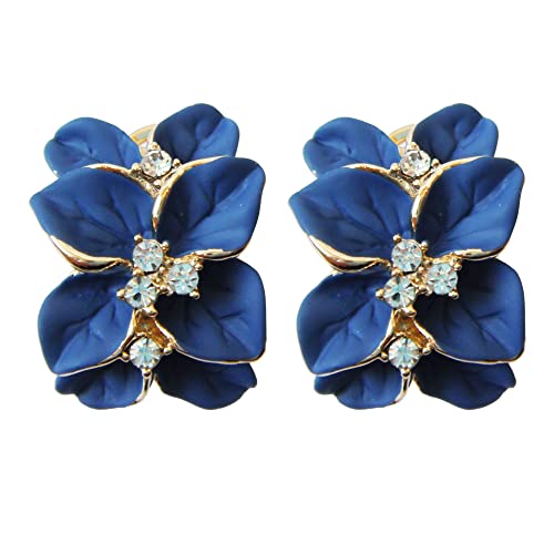 Navachi 18k Gold Plated White Crystal colorful Enamel Leaves Flower Omega Back Earrings