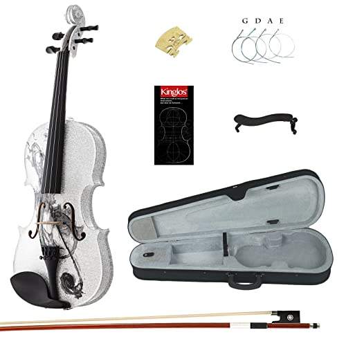 Kinglos 4/4 G Clef Colored Ebony Fitted Solid Wood Violin Kit with Case, Shoulder Rest, Bow, Manual, Extra Bridge and Strings Full Size (NHS3004)