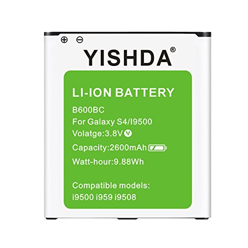 Galaxy S4 Battery, YISHDA 2600mAh Replacement Battery Compatible with Samsung Galaxy S4 B600BU for I337 I545 L720 M919 R970 I9500 I9505 | Samsung S4 Spare Battery