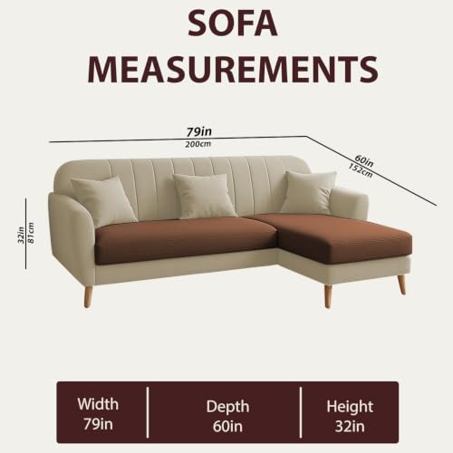 Image of Atticus RHS 4 Seater L Shape Sofa Set with Ottoman for Living Room (Cream Brown Fabric) Premium Fabric Sofa Set