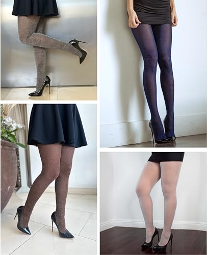 Image of Leg Avenue Women's stretchy High Waist Lurex Shimmer Tights With Metaillic Fiber Shine