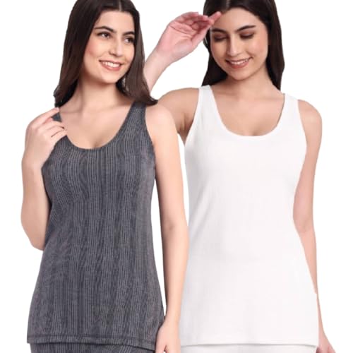 Image of ELEG & STILANCE Women's Thermal Inner Sleeveless Sando Winter Slip Combo Gery & White, Size (32 Till 44)