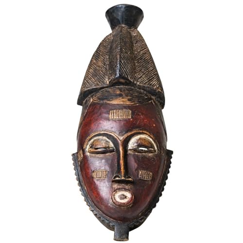 African Delights Bra Fie Wood Mask – 15.25' Long, 1.47lb Warrior Figure Wall Art with Tribal Markings – Handmade by Ghanaian Artisans (Bra Fie Mask)