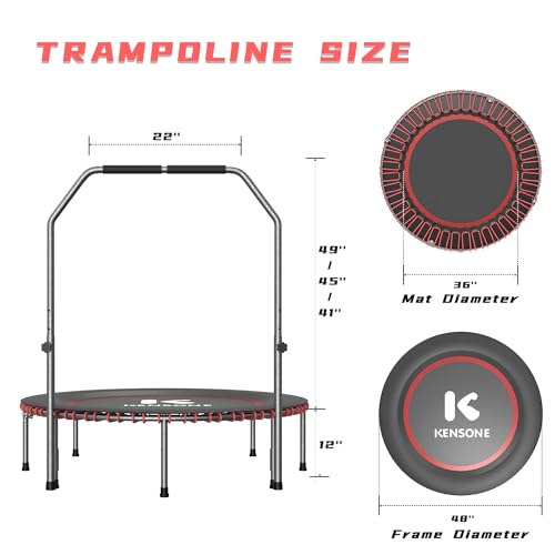 K Kensone Kensone 48 Inch Rebounder Trampoline For Adults With Bungee, 550Lbs Quiet Mini Exercise Trampoline With Adjustable U-Shaped Foam Handle Bar, Fitness Trampoline For Indoor/Garden/Gym Workout thumb #5