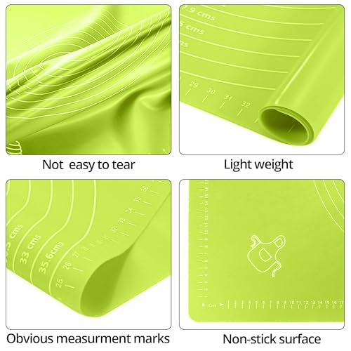 Image of LivingBasics 50x40 cm Silicone Roti Rolling Mat for Kitchen Non-Stick Chapati Dough Aata Kneading Mat with Measurement Guides /Food Grade Pad for Roti, Pizza, Paratha & Pastry (Green, Pack of 2)