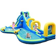 BOUNTECH Inflatable Water Slide, Adventure Surfing Slide Kids Water Park Jump Castle with Climbing Wall, Long Slide, Dual Cannons, Backyard Party Outdoor Blow Up Water Slides Inflatables for Big Kids