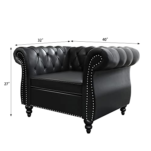 Sillón Chesterfield Piel Sintética Negro miniatura 2