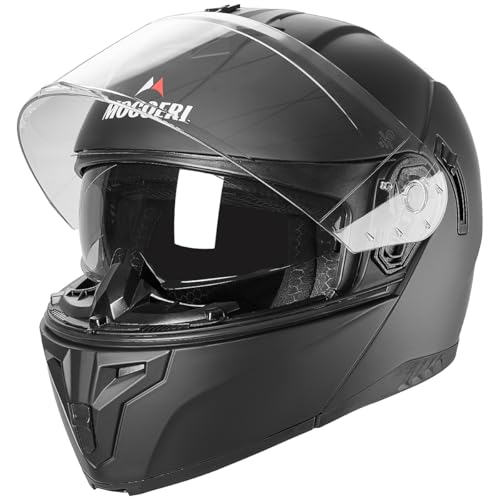 MOCOERL-Motorradhelm Klapphelm Integralhelm Herren Damen mit verstärktem Kinnschutz, Doppelvisier, ECE 22.06 Zertifizierung, Mattschwarz (XL)