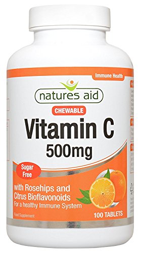 Natures Aid 500mg Vitamin C Sugar Free Chewable with Rosehips and Citrus Bioflavonoids Tablets - 100 Tablets (Pack of 3)