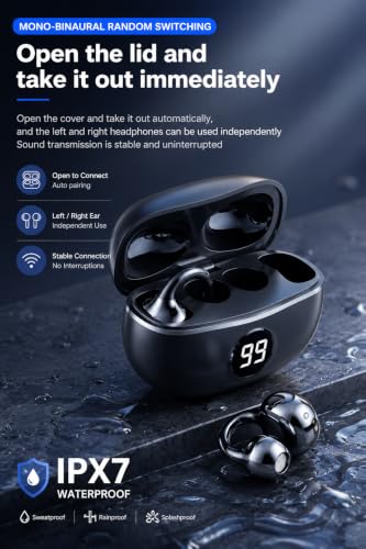 Image of S88 Open Ear Clip-On Earbuds with Battery Indicator Display OWS Wireless Earphones | Situational Awareness | 40 Hrs Playback | Bluetooth V5.4 | ENC Mic for Calls | 40Ms Low Latency Gam (Black)