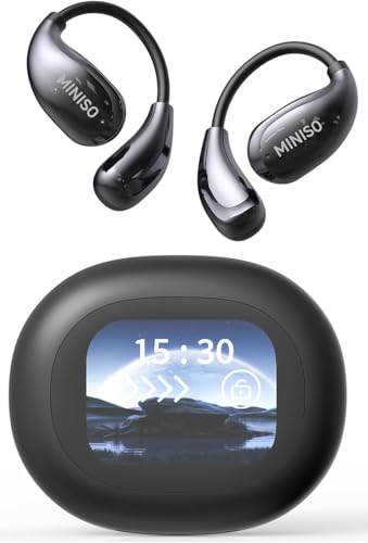 MINISO MS189 AI 3 en 1 Auriculares Traductores, Auriculares traductor en Tiempo Real, OWS LCD Pantalla táctil Soporte 134 Idiomas y Acentos, Apto para Android y iOS, Negro