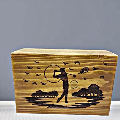 Urn for Human Ashes Adult Handcrafted Playing Wolf in Golf Design Beautifull Wooden Urn Home Decorable Urn Box Ideal for Gift by A-F Luxury Handicraft image 5