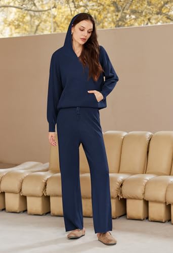 Pink Queen Sweater Set for Women Pullover Hoodie Matching Wide Leg Pants Loose Knitted Sweatsuit with Pocket2