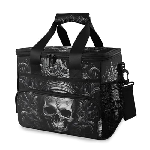 ZENWAWA Skull Wearing Crown Insulated Cooler Bag Tote with Shoulder Strap 24 Cans Large Capacity Lunch Box Leak Proof