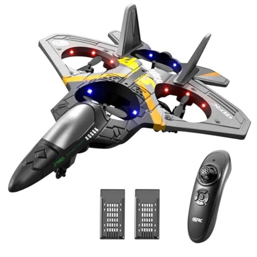 4DRC V17 Foam Remote Control Airplanes Rc Planes for Kids Adults 4-7 8-16,Remote Control Planes Fighter Jet with Light,360° Flip Fighter Jet Toy,Gravity Sensing,Stunt Roll,Gifts for Kids Boys,Grey