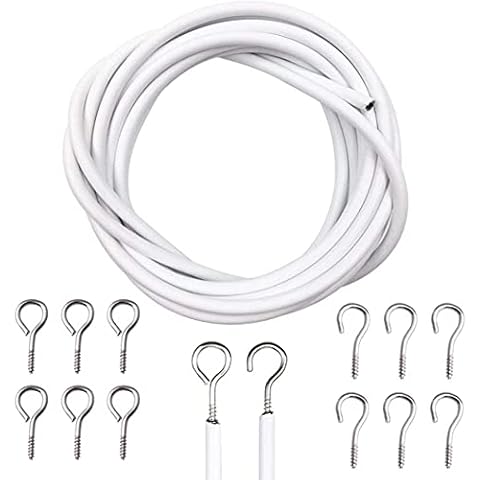 D.A.Y. Republic 4 Meter Curtain Wire Cord with 8 Pairs of Hooks & Eyes, Multi-Purpose Voile Wire Cable, Cut to Size, Perfect for Hanging up Net Curtains and Pictures (4m Curtain Wire) Cover