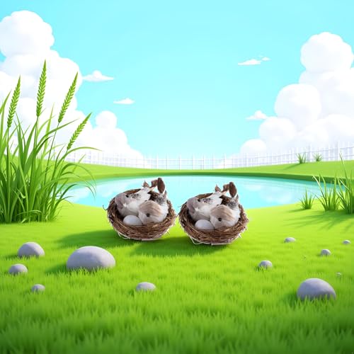 Image of 2 Set Simulation Bird Nest with Bird and Eggs Decor,Fake Foam Feather Birds,Artificial Birds,for DIY Craft Tree Decoration