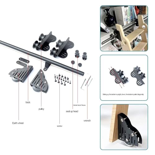 Kit de escalera corrediza para optimizar tu biblioteca de pared o salón 3