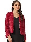 Allegra K Women's Faux Fur Coat Long Sleeve Cropped Fluffy Jacket Collarless Casual Winter Warm Outwear Medium Wind Red