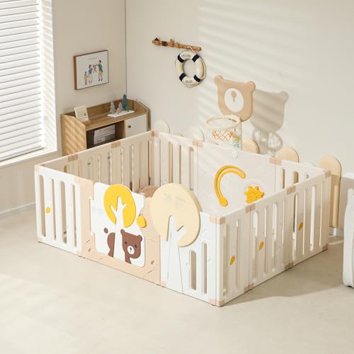 Image of Indoor Baby Playpen with Adjustable Game Panel, Drawing Board, Basketball Hoop, and Safety Door Shape, Portable and Stable Indoor Children's Playground（70.9 inch*47.2 inch）