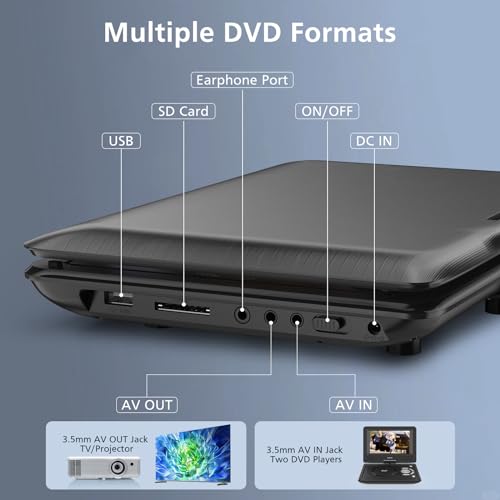 Image of 11.5 inch Portable DVD Player for Kids and Car, 9.5 inch Swivel HD Screen with 4-6 Hours Built-in Battery, Support Sync Screen to TV, Support SD Card /USB /Multiple Disc Formats (Black)