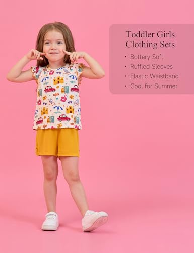 Image of Toddler Girl Short Sets Bamboo Viscose Sleeveless Summer Outfits 2 Piece Clothing Set