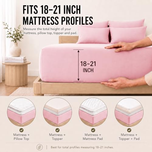 Image of CozyLux 6-Piece Queen Sheet Set, Fits 18-21 Inch Mattresses, Oeko-TEX | 4 Pillowcases, 1 Flat Sheet and 1 Fitted Sheet with All-Around Elastic and 21-Inch Deep Pocket for a Secure Fit, Pink