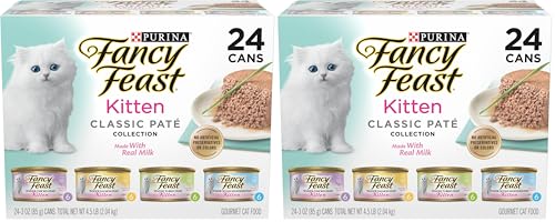 Fancy Feast Purina Tender Ocean Whitefish,Turkey,Chicken and Salmon Feasts Wet Kitten Food Variety Pack - 3 oz. Boxes,(Pack of 48)
