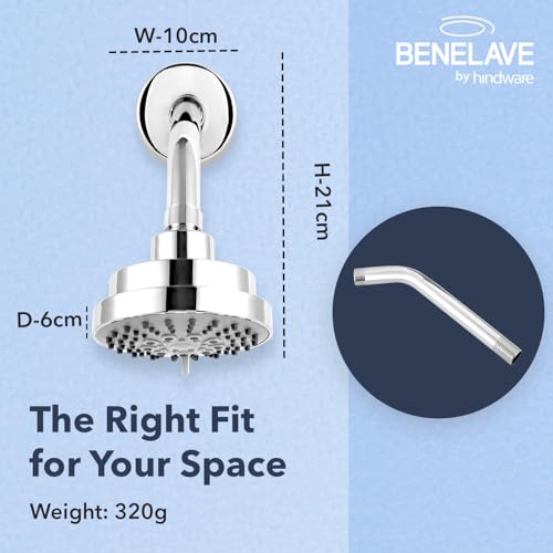 Image of Benelave by Hindware 5-Flow Overhead Shower for Bathroom | Made of ABS | Mirror-like Chrome Polish Finish | Rain, Massage, Mist & Combination Modes | Water Saving Multi Flow Bathroom Shower