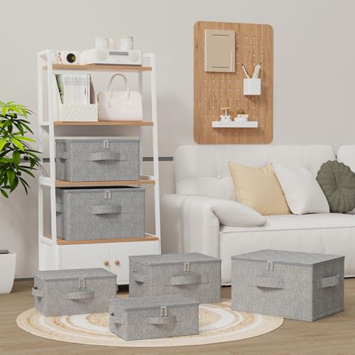 ENUMAIL 2er Set Faltbarer Ordnungsboxen mit Deckel, Aufbewahrungsbox mit Griff, Kleiderschrank Boxen Kann im Schlafzimmer, Wohnzimmer Verwendet Werden, 50×40×30cm, Grau