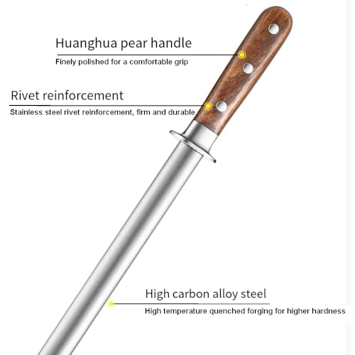 13.7 inch Knife Sharpener Rod, Knife Sharpening Rod Carbon Handheld Sharpener Pear Wood Handle & Metal Hand Guard, Sharpening Steel Knife Sharpening Steel with Gift Box - Image 4