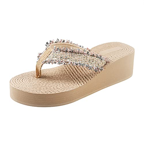 Zapatilla de mujer Sandalias de casa Cuñas Chanclas de playa Zapatos Zapatillas de mujer de moda transpirable sandalias flip flop mujer (Khaki, 38) Cover