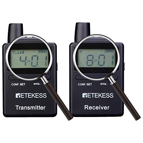 Retekess TT109 Sistema de Guia Turística Inalámbrico, Sistema de Traducción para Iglesia, Interpretación, Entrenamiento, Corte, Largo Alcance, 2.4GHz, Sonido Claro, 1 Transmisor y 10 Receptores miniatura 2