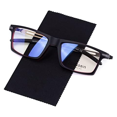 COLOSSEIN Classic Titanium Eyeglasses Frame, TR90 Frame Nickel Alloy Bendable Arms and Rubber Tips, Matte Black/Red Cover