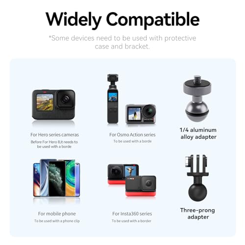 Image of TELESIN Camera Clamp Mount Bike Motorcycle Handlebar Mounts Accessories,360 Ball Joint Tube Roll Bar Holder Clip for GoPro Mission 1 PRO /DJI Osmo Pocket 4 / Action 6 5 4 / Insta360 Luna Ultra /Xtra Muse