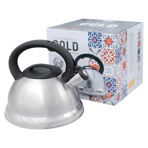Chaleira Prata em Inox 3L com Apito — Fundo Duplo, Alta Performance e Compatível com Indução