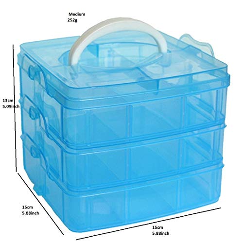 Kamay's 3-Tier Transparent Stackable Adjustable Compartment Slot Plastic Craft Storage Box Organizer Snap-Lock Tray Container 3 Sizes 4 Candy Colors Available (Medium 18 Compartment, White) #TOP1