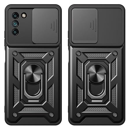 SkyTree Nokia G42 5G, Robotic Sliding Camera Window Shock Proof Thunder Case, Dual Layer Hybrid Armor Back Cover Case with Kickstand for Nokia G42 5G – Black