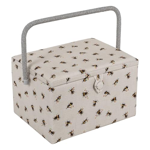Hobby Gift Costurero grande exclusivo, caja de almacenamiento para manualidades, bandeja para accesorios, alfiletero, mango de PVC, 23,5 x 31 x 20 cm, Abejas