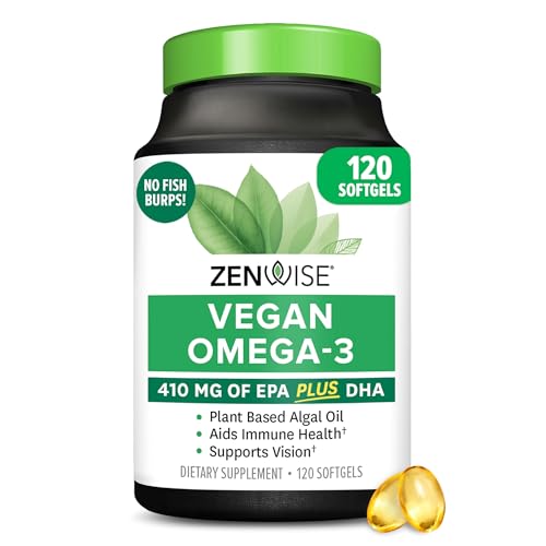 Zenwise Health Vegan Omega 3 Supplement for Women and Men from Marine Algae Oil with DHA & EPA - Plant Powered Fish Oil Alternative, Sustainably Sourced for Heart, Eye & Joint Health -120 CT