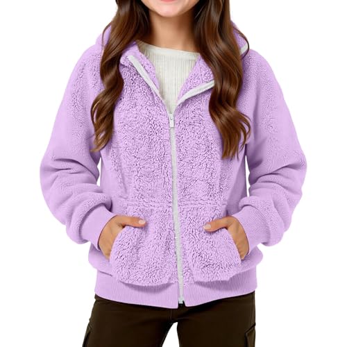 Girls Fleece Jacket Long Sleeve Full Zip Up Sweatshirt Fall Winter Hooded Warm Outerwear Furry Hoodies With Pockets3