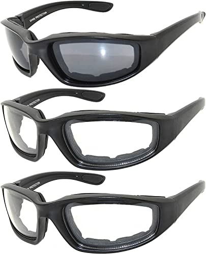 Image of OWL 3 Pack Motorcycle Riding Glasses, Padded Sport Sunglasses, Assorted Colors for Men and Women