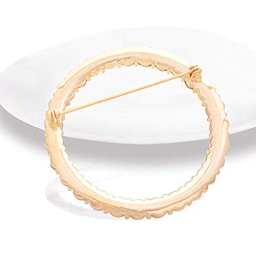 Image of Women's Elegant Zirconia Pearl Gold Open Ring Circle Wreath Brooch Pin Cardigan Scarf Lapel Pin Party Wedding Jewelry