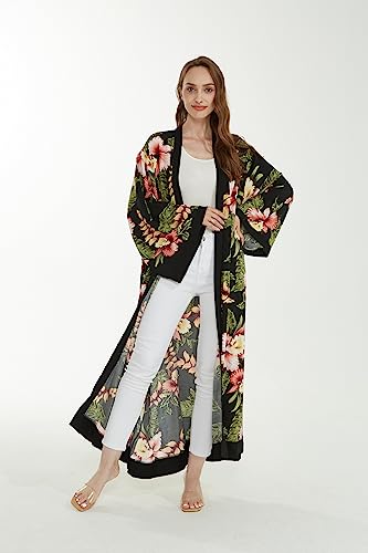 Image of Family Matching Hawaiian Clothes, Black Rafelsia | Lightweight 100% rayon • Family matching outfits • Beach vacations • Luaus • Cruises • Family photos