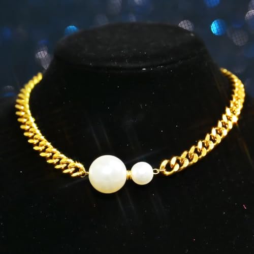 TWINKLEDE Gold Pearl Choker Necklace Chunky Cuban Link Necklaces for Women2