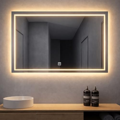 Espelho De Led Orgânico Retangular Touch 3 Cores de Luz com Displ...