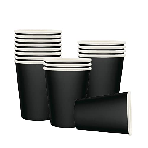 YAAVAAW 16Pcs Black Party Paper Cups,9oz Cold/Hot Drinking Cup Tea Coffee Cup Solid Color Party Cups for Kids Adult Birthday,BBQs,Picnics,Weddings,DIY,Halloween,Black Party Supplies