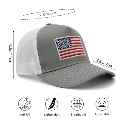 Image of American Flag Trucker Hat for Men Women, Adjustable Snapback Mesh USA Flag Baseball Cap