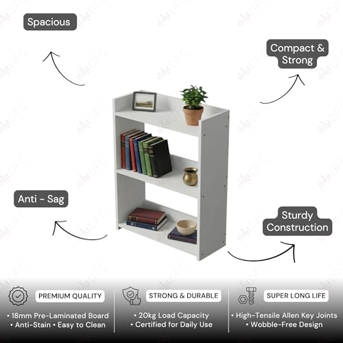 Image of DFC Element Crysta Shelf for Home, Living Room & Bedroom | Engineered Wood Storage Shelf with Open Display Design | Space Saving Organizer for Books, Decor & Daily Essentials (Classic White, 3 Level)