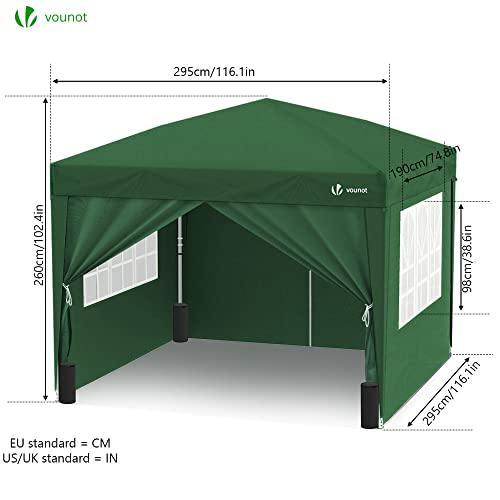 Vounot 10 * 10Ft Pop Up Gazebo Tent, Canopy Tent For Parties With Sides & 4 Weight Bags & Carry Bag, Marquee Garden Party Tent Outdoor, Green #TOP2
